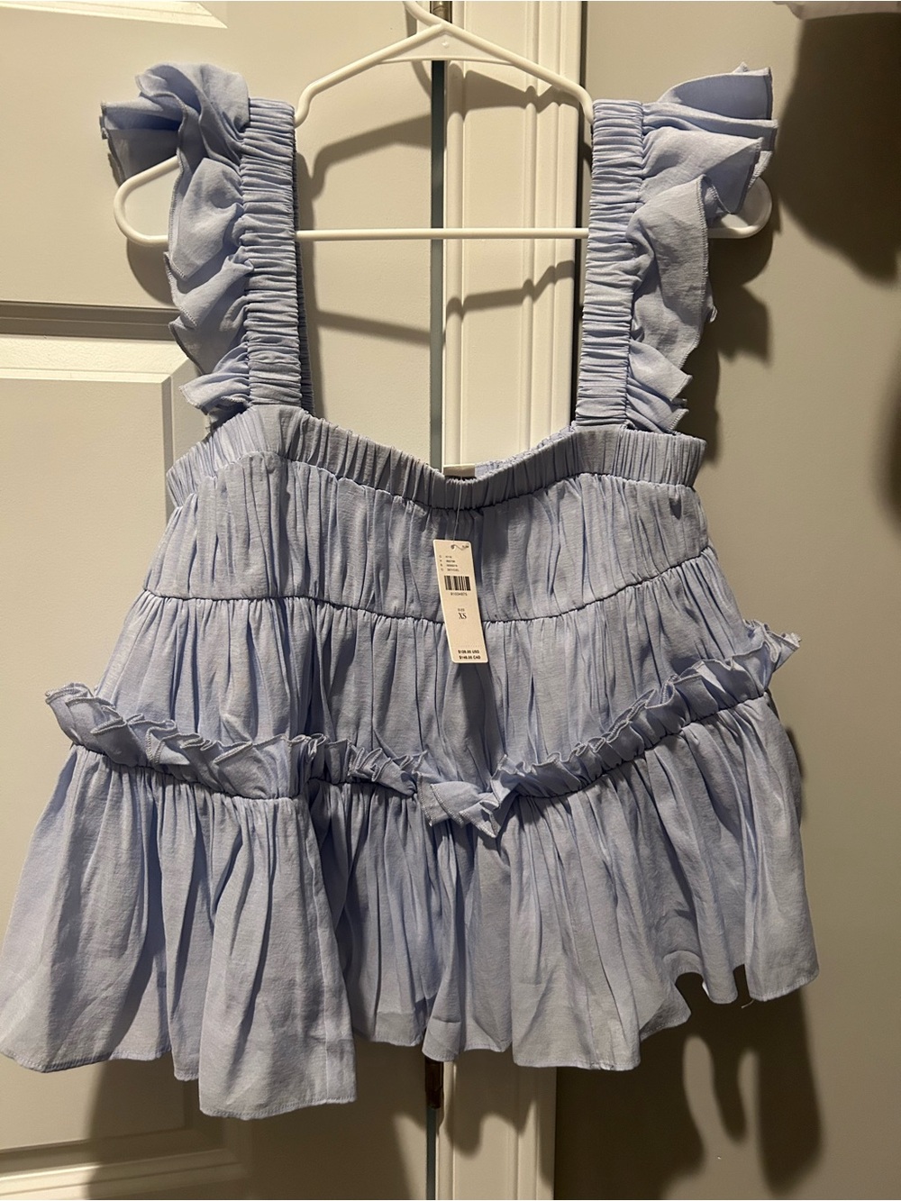 Anthropologie Light Blue Ruffled Tiered Crop Top